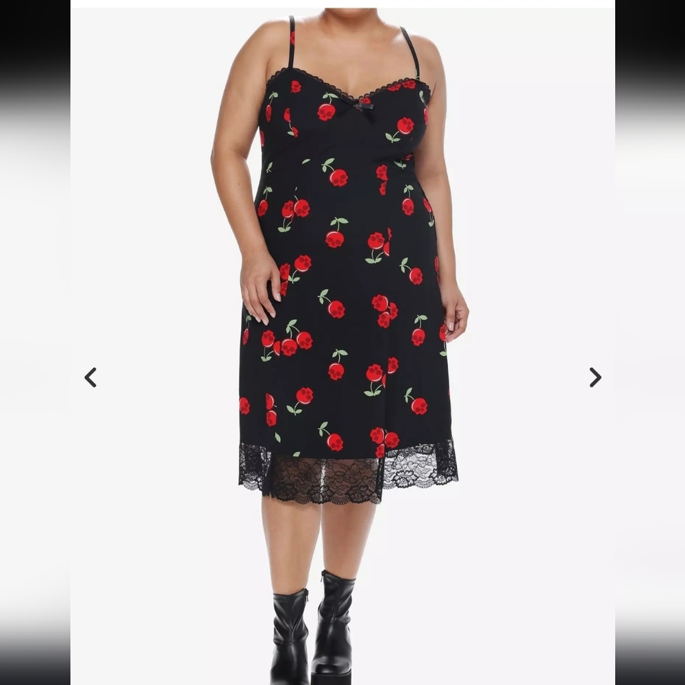 XL 💀 🍒 Hot Topic Cherry Skulls Black Summer Dress Social Collision Gothic